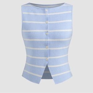 Cider KNIT BOAT NECK STRIPED BUTTON SPLIT VEST (Medium)